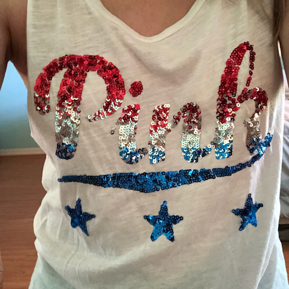 VS PINK patriotic sequined muscle tank